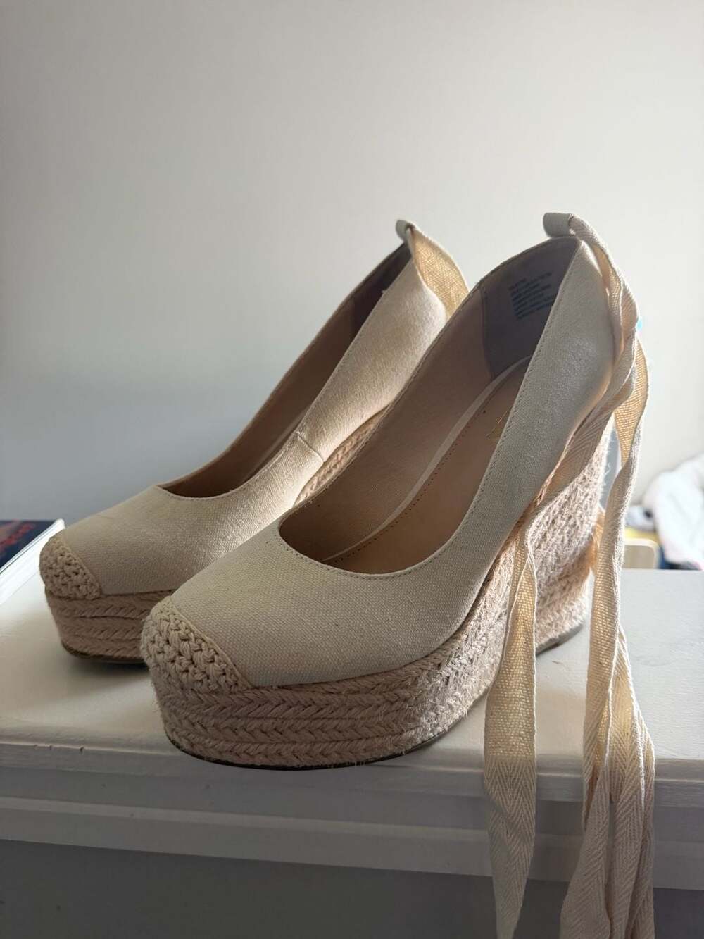 ShoeDazzle Vilette Natural Espadrille Platform Wedge Sandals